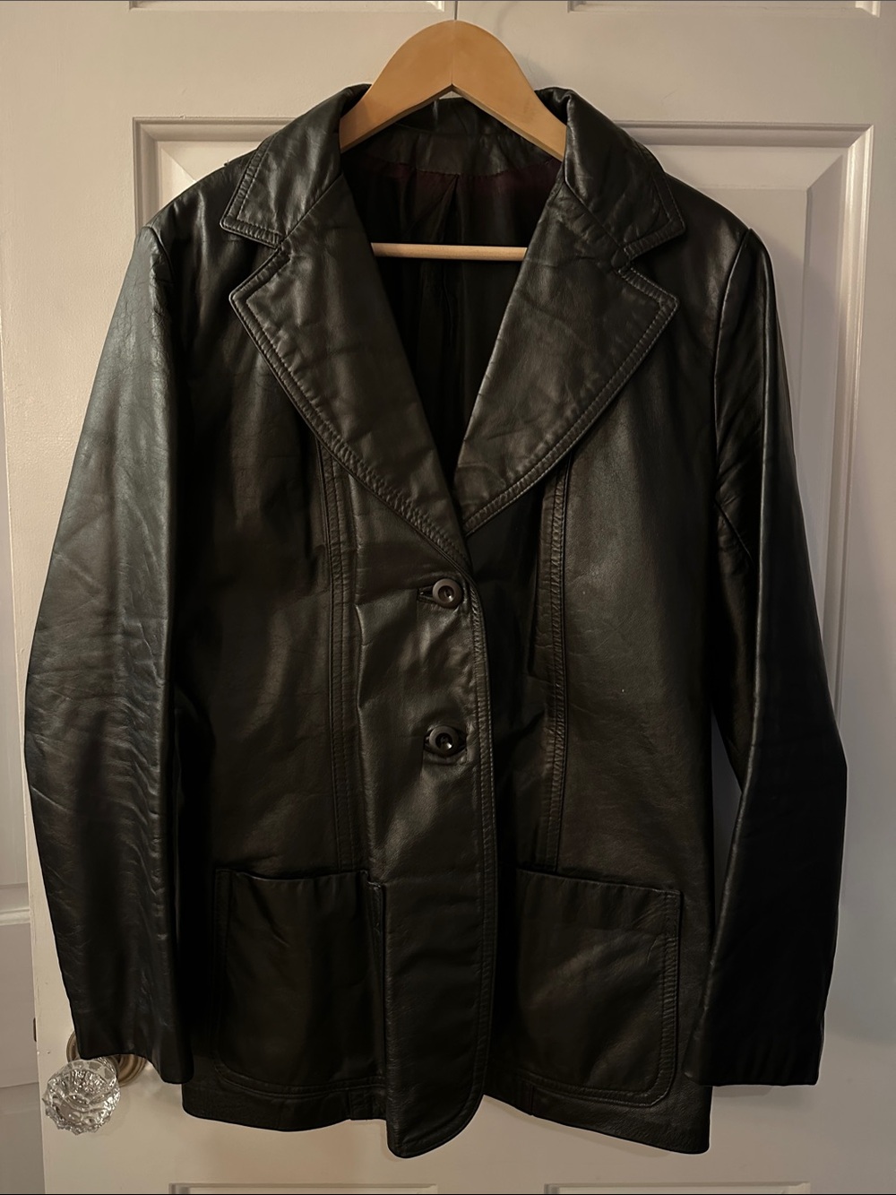 Black Leather Vintage Jacket with Pockets Size L